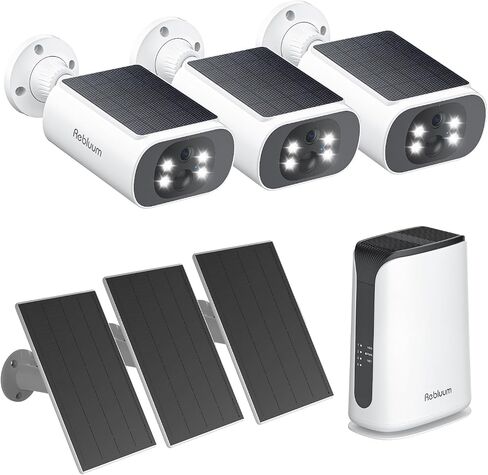 4MP Solar Security Cameras Wireless Outdoor with Solar Panel, 3-Cam Kit | No Subscription, 32GB Local Storage, 2.4/5G WiFi, Color Night Vision,10ft Cable Solar Panel with 360° Adjustable Bracket in Kuwait