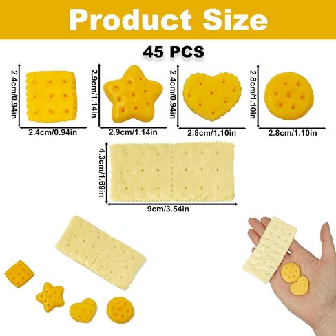 45PCS Fake Resin Cookies, Artificial Crackers & Simulation Biscuits, 5 Styles Lifelike Food Themed Ornaments Bulk for Food Photography Kitchen Home Wedding Display Party Decorations & DIY Crafts in Kuwait