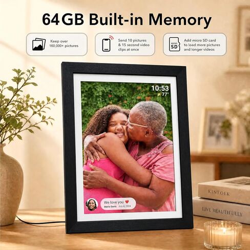 Frameo 10.1" Digital Picture Frame WiFi Smart Digital Photo Frame | 1280x800 HD IPS Touch Screen, 64GB Memory, Auto-Rotate Wall Mounted, Share Photos/Videos from Phone,Gift for Parents in Kuwait