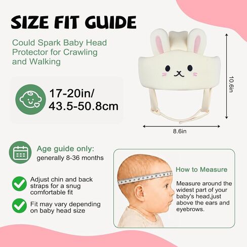 Baby Head Protector for Crawling Walking – Soft & Lightweight Head Helmet with Adjustable Straps, 360° Protection, Bunny Ears Design, Fall Back Guard in Saudi Arabia