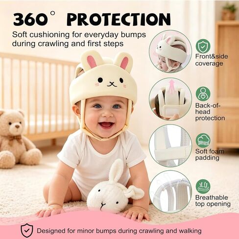 Baby Head Protector for Crawling Walking – Soft & Lightweight Head Helmet with Adjustable Straps, 360° Protection, Bunny Ears Design, Fall Back Guard in Saudi Arabia