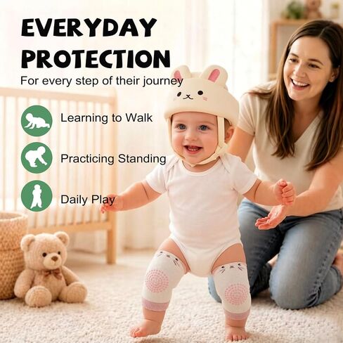 Baby Head Protector for Crawling Walking – Soft & Lightweight Head Helmet with Adjustable Straps, 360° Protection, Bunny Ears Design, Fall Back Guard in Saudi Arabia