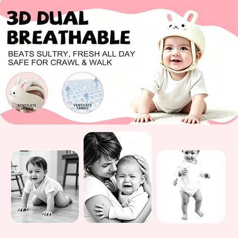 Baby Head Protector for Crawling Walking – Soft & Lightweight Head Helmet with Adjustable Straps, 360° Protection, Bunny Ears Design, Fall Back Guard in Saudi Arabia