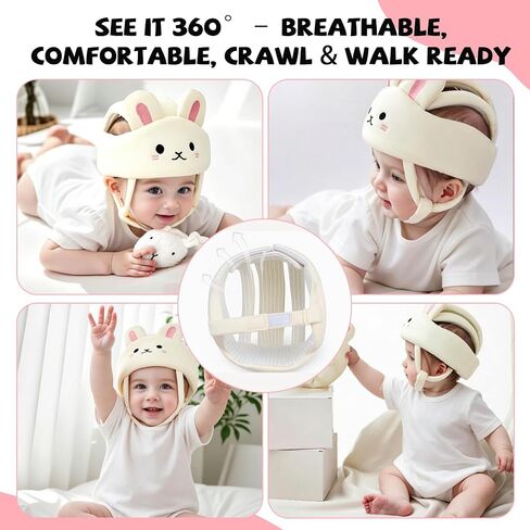 Baby Head Protector for Crawling Walking – Soft & Lightweight Head Helmet with Adjustable Straps, 360° Protection, Bunny Ears Design, Fall Back Guard in Saudi Arabia
