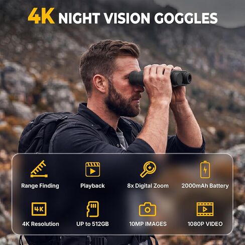 4K Night Vision Goggles Head Mounted for Adults,Long Range Detection,984FT Rechargeable Infrared Digital Binoculars,8X Digital Zoom,Hands Free Night-Vision Goggles with 32GB TF Card in Saudi Arabia