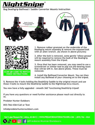 BOG DeathGrip Ball Head Conversion Kit | Ball Head Adapter + Arca-Swiss Saddle Mount | for use with BOG DeathGrip Tripod in Saudi Arabia