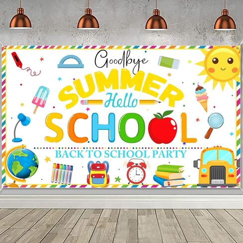 PTFNY Goodbye Summer Hello School Backdrop Banner End of Summer Back to School Photography Background First Day of School Banner Back to School Party Background Decoration Photo Booth Props in Saudi Arabia