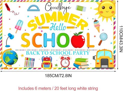 PTFNY Goodbye Summer Hello School Backdrop Banner End of Summer Back to School Photography Background First Day of School Banner Back to School Party Background Decoration Photo Booth Props in Saudi Arabia