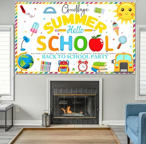 PTFNY Goodbye Summer Hello School Backdrop Banner End of Summer Back to School Photography Background First Day of School Banner Back to School Party Background Decoration Photo Booth Props in Saudi Arabia