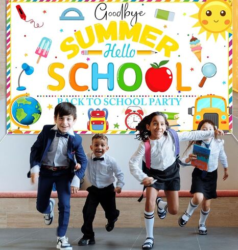 PTFNY Goodbye Summer Hello School Backdrop Banner End of Summer Back to School Photography Background First Day of School Banner Back to School Party Background Decoration Photo Booth Props in Saudi Arabia