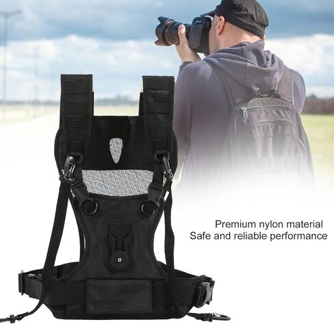 Camera Harness, Multi Carrier Camera Belt Nylon Comfortable | Dual Camera Carrier Harness Dual Camera Strap Multi Carrying Chest Vest Camera Chest Mount with Side Holster and Secure Strap in Saudi Arabia