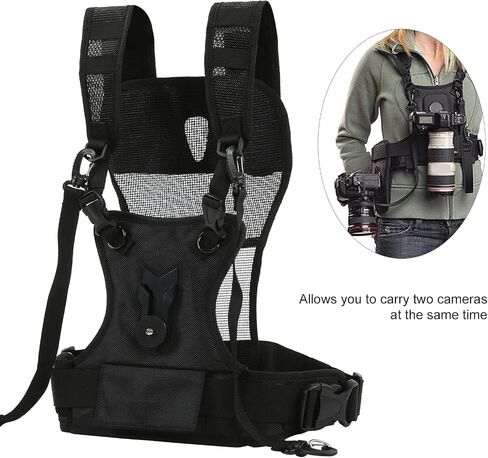 Camera Harness, Multi Carrier Camera Belt Nylon Comfortable | Dual Camera Carrier Harness Dual Camera Strap Multi Carrying Chest Vest Camera Chest Mount with Side Holster and Secure Strap in Saudi Arabia