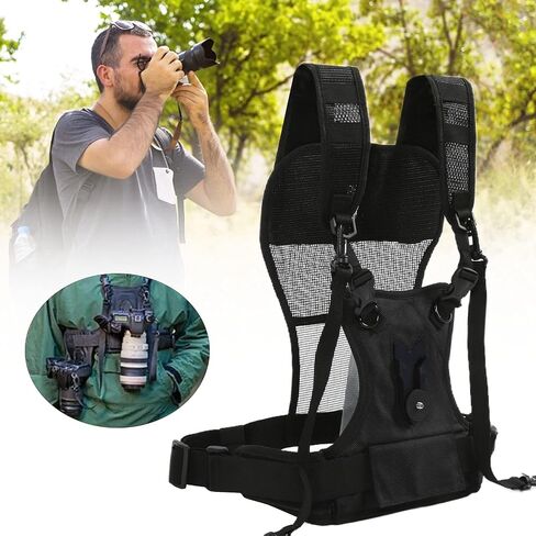 Camera Harness, Multi Carrier Camera Belt Nylon Comfortable | Dual Camera Carrier Harness Dual Camera Strap Multi Carrying Chest Vest Camera Chest Mount with Side Holster and Secure Strap in Saudi Arabia