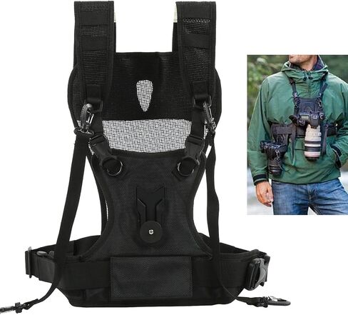 Camera Harness, Multi Carrier Camera Belt Nylon Comfortable | Dual Camera Carrier Harness Dual Camera Strap Multi Carrying Chest Vest Camera Chest Mount with Side Holster and Secure Strap in Saudi Arabia
