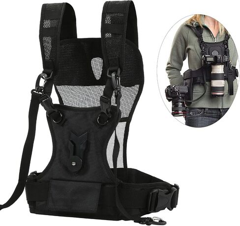 Camera Harness, Multi Carrier Camera Belt Nylon Comfortable | Dual Camera Carrier Harness Dual Camera Strap Multi Carrying Chest Vest Camera Chest Mount with Side Holster and Secure Strap in Saudi Arabia