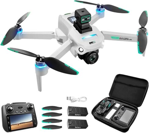 Drone with Camera 4k, GPS HD Drones for Adults, Remote Controller with Screen, Obstacle Avoidance, Brushless Motor FPV, 5G Transmission, 2 Battery, Professional (2 Battery+White) in Saudi Arabia