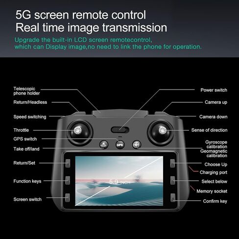 Drone with Camera 4k, GPS HD Drones for Adults, Remote Controller with Screen, Obstacle Avoidance, Brushless Motor FPV, 5G Transmission, 2 Battery, Professional (2 Battery+White) in Saudi Arabia