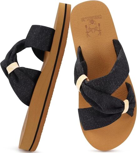 KuaiLu Womens Sandals Black Khaki-CP 8.5 | Memory Cushion Comfortable Walking Slippers in Kuwait