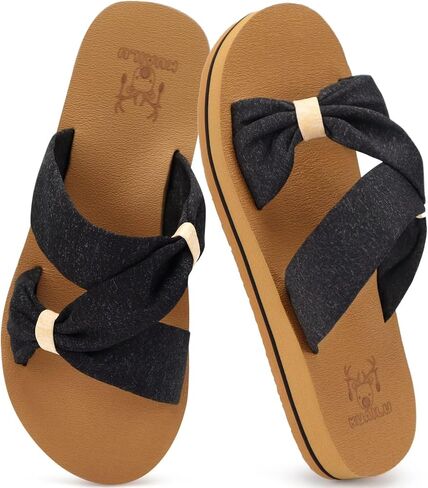 KuaiLu Womens Sandals Black Khaki-CP 8.5 | Memory Cushion Comfortable Walking Slippers in Kuwait