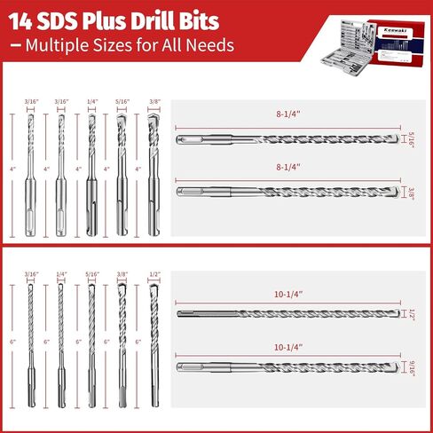 19PCS SDS Plus Flat Tip Drill Bits & Chisels Set for Concrete | Straight Carbide Tip, Heavy Duty Masonry Drill Bit Set, Demolition Chisels Included, Portable Case, For Brick, Stone & Tile in Saudi Arabia