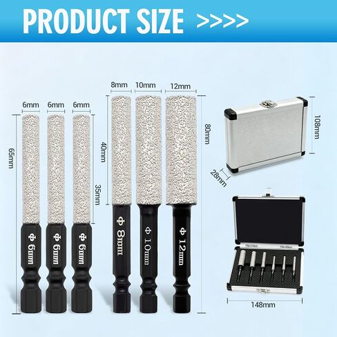Diamond Drill Bit Tile Drill Bit Set for Cerami,35-40mm 6 Pack | Extended Diamond Brazed Grinding Surface, Dry Drilling Wax Core,Tile Drill Bits for Glass, Porcelain, Marble, Granite in Saudi Arabia