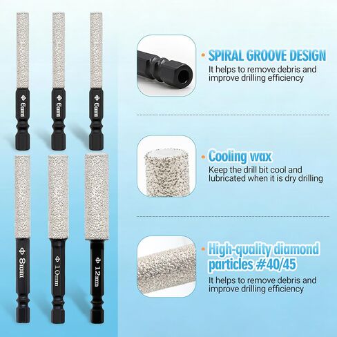 Diamond Drill Bit Tile Drill Bit Set for Cerami,35-40mm 6 Pack | Extended Diamond Brazed Grinding Surface, Dry Drilling Wax Core,Tile Drill Bits for Glass, Porcelain, Marble, Granite in Saudi Arabia