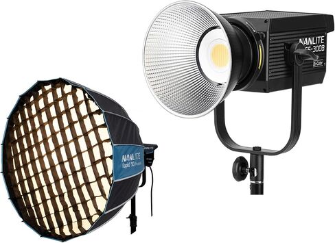 Nanlite FS-300B 350W Bi-Color LED Video Light + 90cm Rapid Parabolic Softbox Bundle, 2700K-6500K CCT Bowens Mount Continuous Light (CRI 96+, App Control) with 35" Quick-Open Deep Parabolic Softbox, Eg in Saudi Arabia