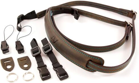 Lusso Tuscany Leather Slim Handmade Washed Leather Camera Strap w/Universal Fit Kit, Green/Cyan (2SP01BWW2830) in Saudi Arabia