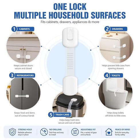Child Proof Cabinet Locks, Baby Proofing Cabinet Locks for Cabinets, Drawers & Appliances, Adjustable Strap Child Locks, Adhesive Child Safety Locks for Home Baby Proofing, 6 Pack in Saudi Arabia
