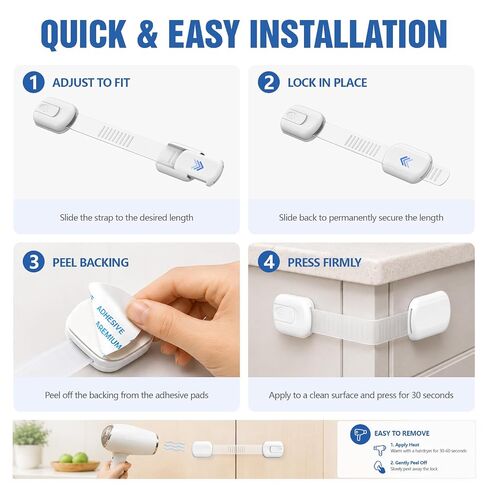 Child Proof Cabinet Locks, Baby Proofing Cabinet Locks for Cabinets, Drawers & Appliances, Adjustable Strap Child Locks, Adhesive Child Safety Locks for Home Baby Proofing, 6 Pack in Saudi Arabia