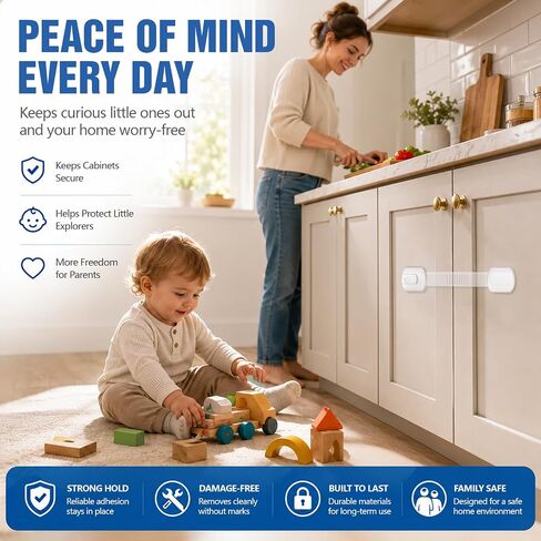 Child Proof Cabinet Locks, Baby Proofing Cabinet Locks for Cabinets, Drawers & Appliances, Adjustable Strap Child Locks, Adhesive Child Safety Locks for Home Baby Proofing, 6 Pack in Saudi Arabia