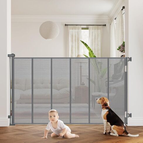 Upgraded 197" Extra Wide Retractable Baby Gates, 41" Tall Mesh Dog Gate for Preventing Escaping, Extra Long Pet Gate for Outdoor, Indoor, Hallways, Deck, Porch, Black in Saudi Arabia