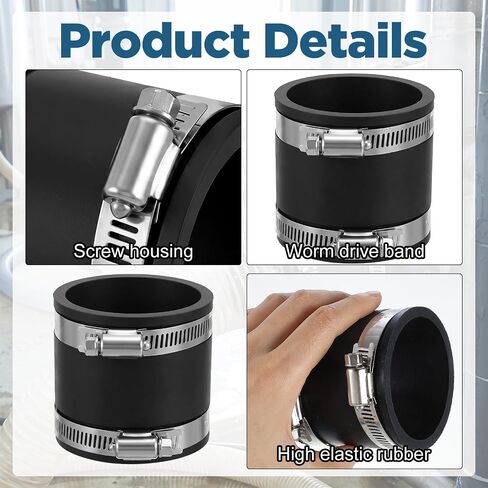4 Pcs 2-1/2 Inch Dust Control Flex Cuffs with Stainless Steel Hose Clamps, Flexible Rubber Connector for Plastic and Copper Plumbing Connections(2-1/2 Inch) in Saudi Arabia