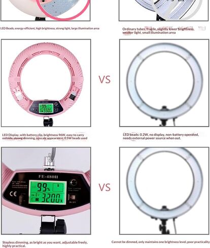 Dimmable LED Ring Light FD-480II for Portrait Selfie YouTube Photo Video Studio Photography Continuous Light with Tripod, Batteries, Chargers, Carrying Bag, Makeup Mirror, Photo/Camera Holder in Saudi Arabia