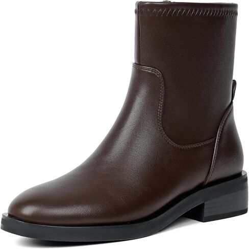 Ankle Boots for Women Round Toe Chunky Heel Booties Fall Winter Boots | Stretch Ankle Boots with Side Zipper, Stable Flat Heel Booties Womens Fashion Dressy Boots in Saudi Arabia