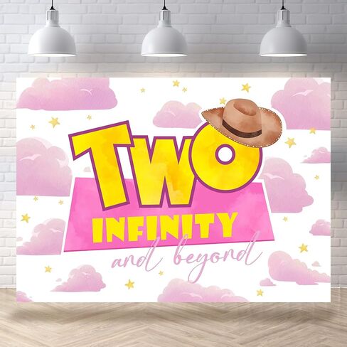 Girls 2nd Birthday Backdrop Two Infinity and Beyond Party Decorations Banner Pink Clouds Stars Hat Photography Background Second Birthday Supplies Photo Booth Studio Props 7x5ft in Saudi Arabia