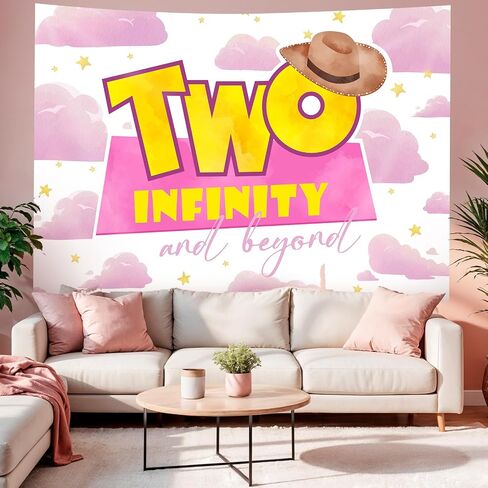 Girls 2nd Birthday Backdrop Two Infinity and Beyond Party Decorations Banner Pink Clouds Stars Hat Photography Background Second Birthday Supplies Photo Booth Studio Props 7x5ft in Saudi Arabia