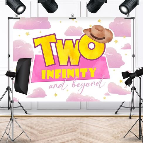 Girls 2nd Birthday Backdrop Two Infinity and Beyond Party Decorations Banner Pink Clouds Stars Hat Photography Background Second Birthday Supplies Photo Booth Studio Props 7x5ft in Saudi Arabia