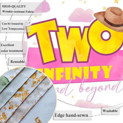 Girls 2nd Birthday Backdrop Two Infinity and Beyond Party Decorations Banner Pink Clouds Stars Hat Photography Background Second Birthday Supplies Photo Booth Studio Props 7x5ft in Saudi Arabia