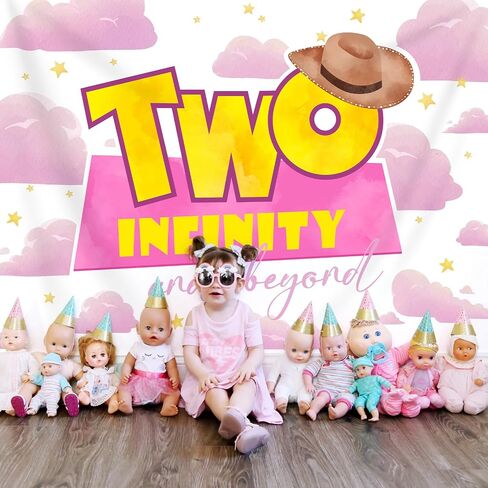 Girls 2nd Birthday Backdrop Two Infinity and Beyond Party Decorations Banner Pink Clouds Stars Hat Photography Background Second Birthday Supplies Photo Booth Studio Props 7x5ft in Saudi Arabia