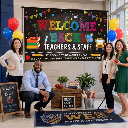 Welcome Back to School Backdrops for Teachers and Staff,First Day of School Banner Sign Polyester Photography Background for School Classroom Office Decorations,73x44 Inch in Saudi Arabia