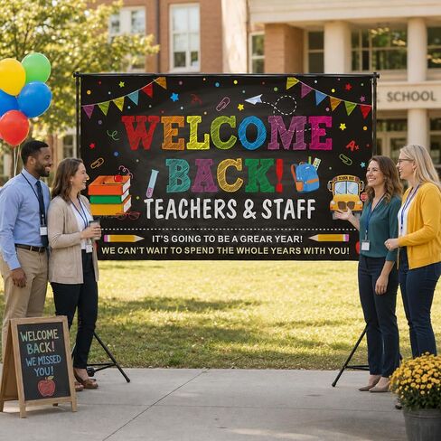 Welcome Back to School Backdrops for Teachers and Staff,First Day of School Banner Sign Polyester Photography Background for School Classroom Office Decorations,73x44 Inch in Saudi Arabia