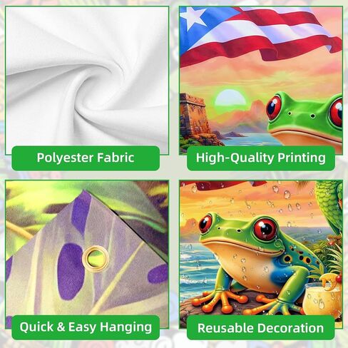 7 x 5 FT Puerto Rico Flag Backdrop, Tropical Puerto Rican Theme Hanging Photo Background with Castle, Flag, Frog, and Hibiscus Flowers, Vibrant Heritage Photography Booth Prop Cultural Decorations in Kuwait