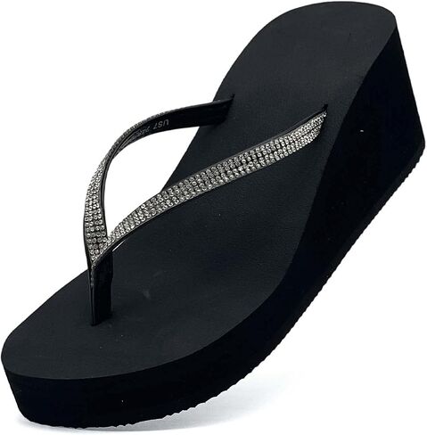 Women Platform Flip Flops Comfortable Rhinestone Wedge Sandal in Kuwait
