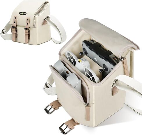 GAGITERVR Neo Fly More Combo Travel Case, Shoulder Messenger Carrying Bag with Canvas Leather Trim Fits DJI Neo Drone/Up to 6 Batteries/RC-N3/N2/Charging Hub & Accessories, Ideal for Trip and Storage in Saudi Arabia