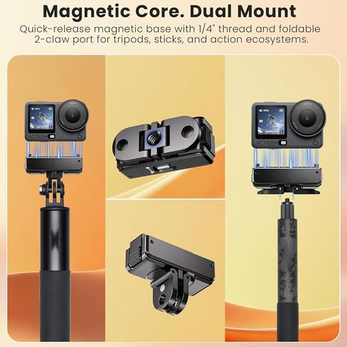 Foldable 2-Prong Magnetic Quick Release Mount with Mechanical Lock & 360° Rotation for DJI Osmo Action 6/Osmo Nano, Aluminum Base with 1/4" Thread, Action Camera Adapter in Saudi Arabia