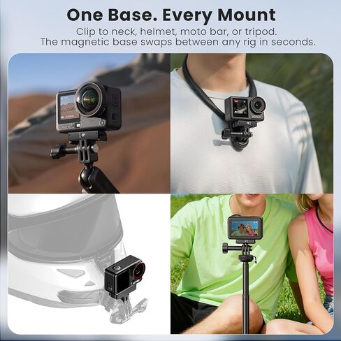 Foldable 2-Prong Magnetic Quick Release Mount with Mechanical Lock & 360° Rotation for DJI Osmo Action 6/Osmo Nano, Aluminum Base with 1/4" Thread, Action Camera Adapter in Saudi Arabia