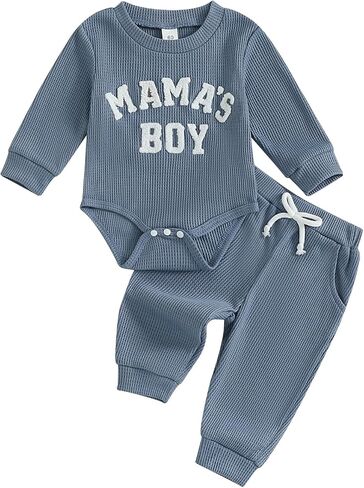 FOMOYUU Newborn Baby Boy Clothes Waffle Letter Embroider Long Sleeve Romper Pullover Tops and Pants Sets Fall Winter Outfits in Saudi Arabia