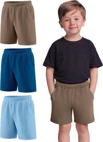 3 Pack Toddler Boy Shorts | 18M-5T, Kids, Little Boys, Summer Casual, Active Shorts, Pockets, Elastic Waist, Breathable, Playground, Running, Easy Move in Saudi Arabia