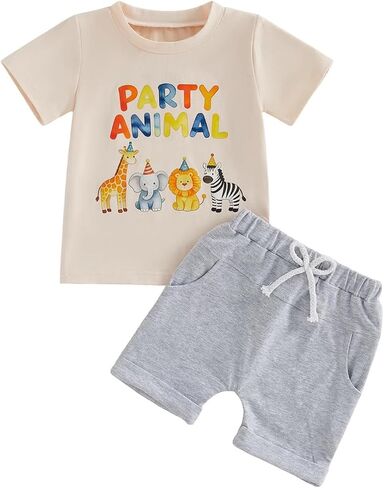 Baby Boy 2Pcs Birthday Outfit Letter Print Tee & Shorts Cute Summer Outfit for Toddler Boys First Birthday in Saudi Arabia